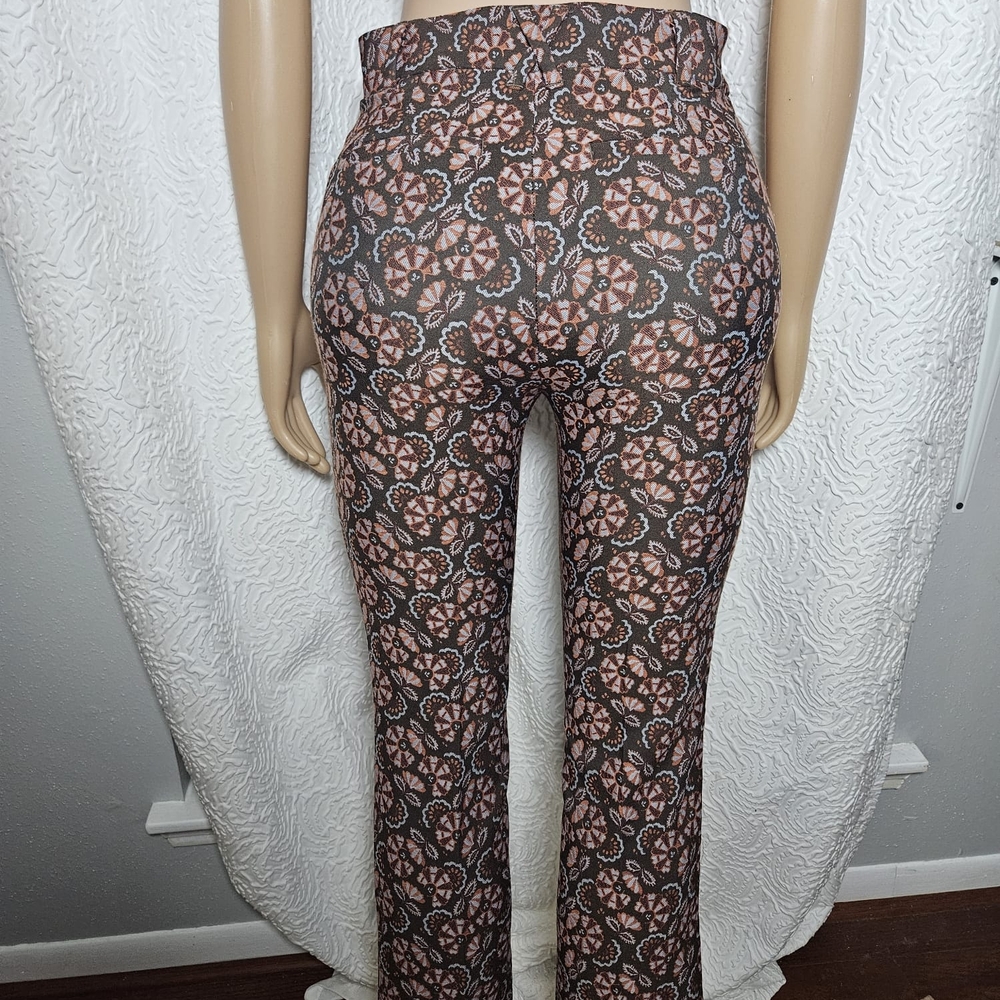 Anthropologie Floral Boot-Cut Pants in Brown and Pink